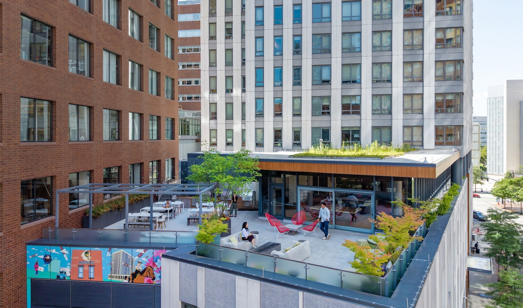 rooftop terrace in a downtown area